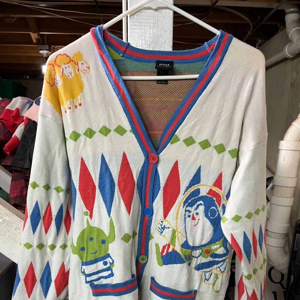 Toy Story Button-Up Sweater - Size Medium - Colorful & Playful Pixar Style!
